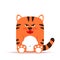 Cute little orange tiger cat in a flat style. The animal sits angry gloomy and growls. The symbol of the Chinese New