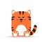 Cute little orange tiger cat in a flat style. The animal sits angry and gloomy. The symbol of the Chinese New Year 2022