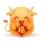 Cute little Ox with Chinese greeting symbol.