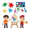 Cute little painter boy and girl clipart set