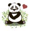 Cute little panda in bamboo thicket.