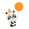 Cute little panda on birthday hat keep balloon on white background. Cartoon animal character for kids cards, baby shower,