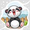Cute little panda cartoon laughing out loud
