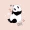 Cute little panda in cartoon style eats bamboo