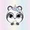 Cute little panda with horn holding star. Pastel soft colors. Vector.