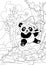 Cute little panda playing the flute, coloring book, funny illustration