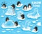 Cute little penguins creates ice statues on the ice floes. Vector illustration