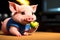 cute little pig with an apple generative ai