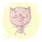 Cute little pig character in yoga pose meditating vector illustration