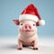 Cute Little Pig In Santa Hat - 3d Rendered Illustration