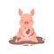 Cute little pig sitting in a dirty puddle, funny piglet cartoon character vector Illustration on a white background