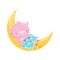 Cute little pig sleeping on the moon, lovely animal cartoon character, good night design element, sweet dreams vector