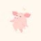 Cute little pig walking jumping happily, cartoon vector illustration