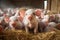 Cute little piglets on a farm waiting for lunch