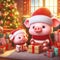 cute little pigs wearing santa hats