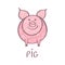 Cute little pink pig vector illustration. Hand drawn doodle line art