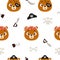 Cute little pirate bear face seamless childish pattern. Funny cartoon animal character for fabric, wrapping, textile