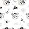 Cute little pirate koala head seamless childish pattern. Funny cartoon animal character for fabric, wrapping, textile