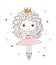 Cute little princess ballerina. A girl dances in a tutu skirt and pointe shoes. Linear hand drawing, vector doodle illustration