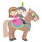 Cute Little Princess and Knight Riding a Horse Flat Vector Illustration Isolated on White