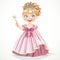 Cute little princess in pink dress and tiara holding magic wand