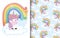 Cute little purple magical unicorn with rainbow and cloud. pattern with cute unicorns