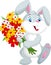 Cute little rabbit cartoon holding a bouquet