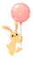 Cute little rabbit flying with pink balloon
