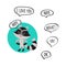 Cute little raccoon character with Nope word in speech bubble