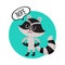 Cute little raccoon character with Nope word in speech bubble