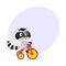 Cute little raccoon character riding bicycle, tricycle, cycling, cartoon illustration