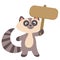 Cute Little Raccoon Holding a Banner Sign Kawaii Style Flat Vector Illustration Isolated on White