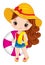 Cute Little Redheaded Girl Holding Buoy and Beach Towel