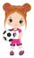 Cute Little Redheaded Girl Holding Soccer Ball. Vector Girl with Football Ball