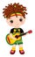 Cute Little Reggae Boy with Dreadlocks Wearing Rastafarian Outfit Playing Guitar. Vector Cute Reggae Boy with Guitar