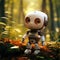 Cute and little robot helper with artificial intelligence in the forest
