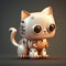 Cute little robotic cat, kawaii, beige on a warm gray background, warm orange side light, 3D rendering