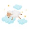 Cute little sheep sleeping on a cloud, lovely animal cartoon character, good night design element, sweet dreams vector