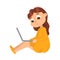 Cute Little Sitting on Floor Using Laptop Computer, Online Education or Courses, Kid Programmer Character Cartoon Style