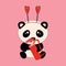 Cute little sitting panda holds cupid\\\'s love arrows.