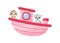 Cute little sloth and lemur sailing on pink ship. Cartoon character for childrens book, album, baby shower, greeting card, party
