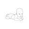 A cute little smiling baby lying. Closeup newborn baby in diapers. hand-drawn