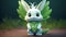 Cute little smiling rabbit dressed up as a green dragon.