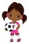 Cute Little Soccer African American Girl Holding Ball. Vector Black Girl with Soccer Ball