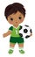 Cute Little Soccer Boy Holding Ball. Vector Soccer Boy with Ball
