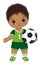 Cute Little Soccer Boy Holding Ball. Vector Soccer Boy with Ball