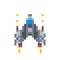Cute little spaceship, game hero in pixel art style on white