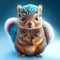 Cute little squirrel on blue background. 3d render illustration. Generative AI