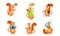 Cute Little Squirrels Set, Funny Animals Cartoon Character Different Activities Vector Illustration