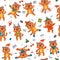 Cute Little Striped Tiger Cub with Orange Fur Ice Skating and Making Snow Star Vector Seamless Pattern